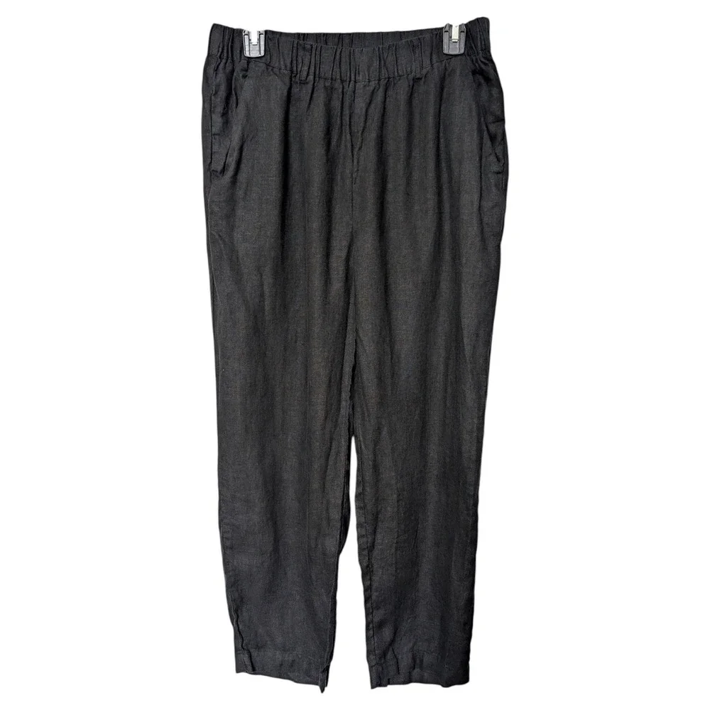 Quince Womens Black 100% European Flax Linen Elastic Waist Pants Size M